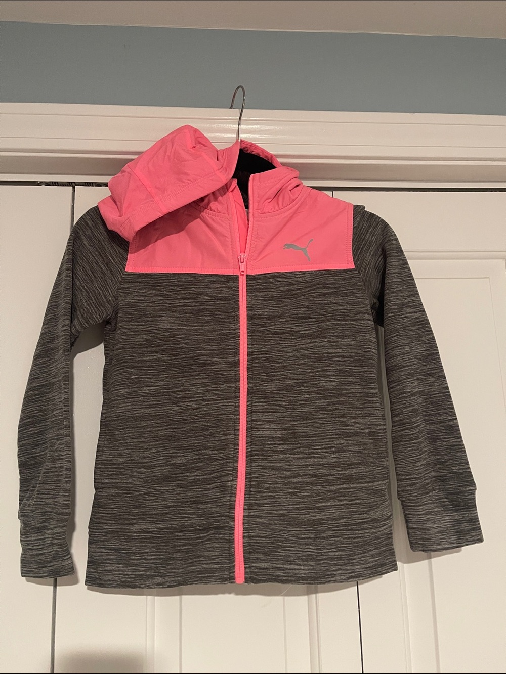 Puma Girls Gray Heather & Pink Hooded Zip Jacket